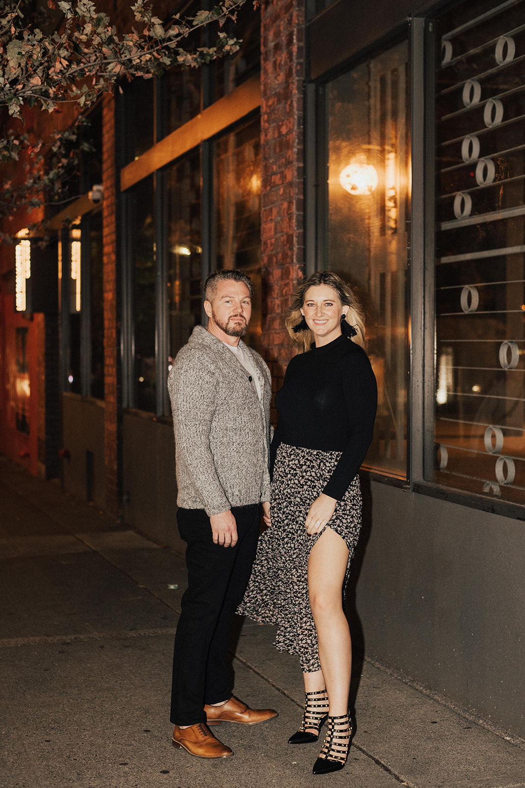 glam engagement photo session in Seattle at night