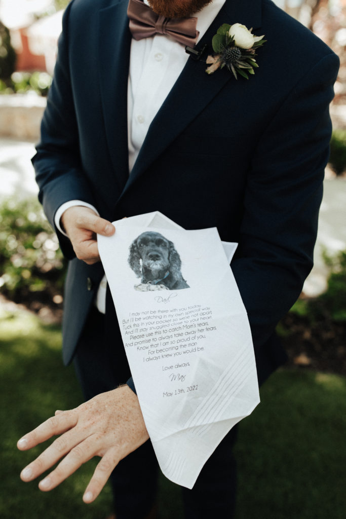 custom handkerchief groom gift with dog portrait 