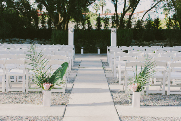modern wedding ceremony set up at Frederick Loewe Estate in Palm Springs