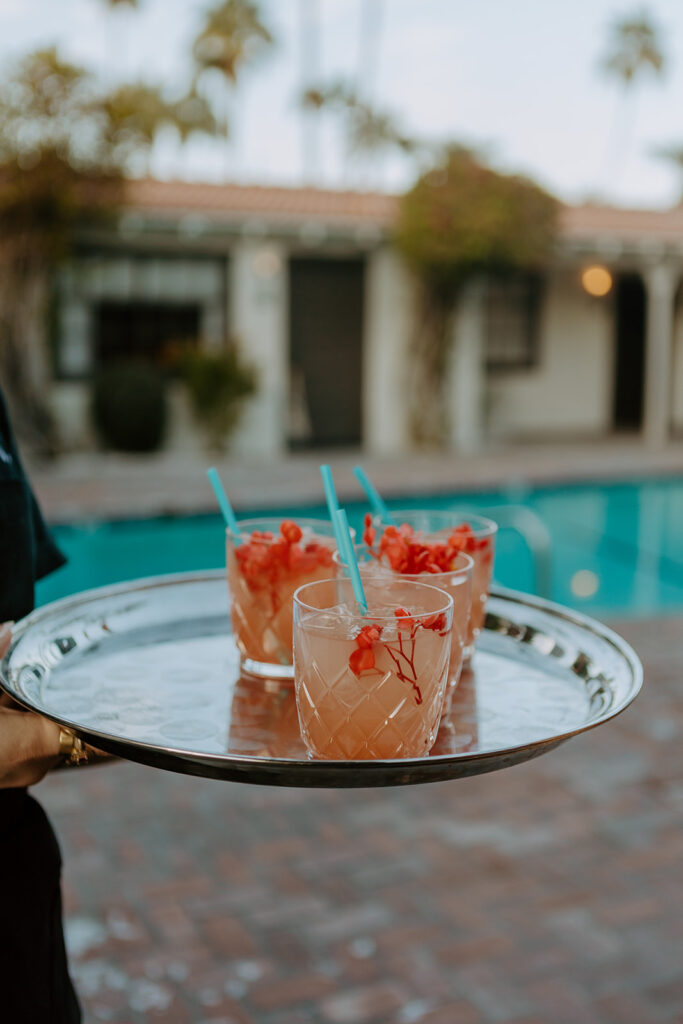 Pool side wedding cocktail hour at Villa Royale Palm Springs