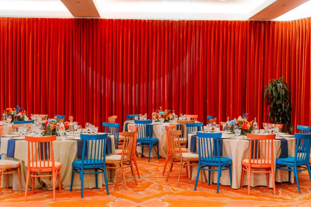 brightly colored wedding reception space at Desert Island Country Club