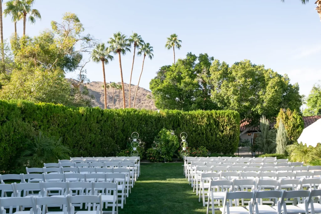 minimalist wedding ceremony set up at Ingleside Inn in Palm Springs