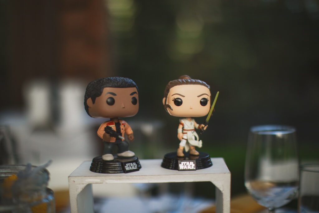 Pop Funko Star Wars figurines as table numbers for quirky wedding reception