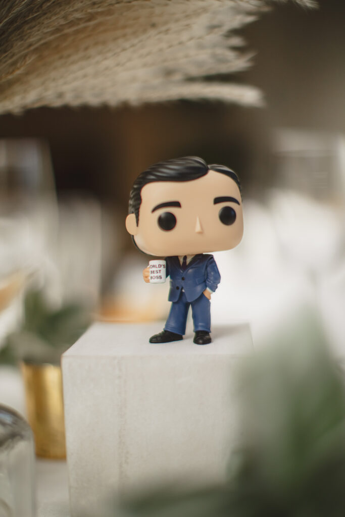 Pop Funko The Office figurines as table numbers for quirky wedding reception