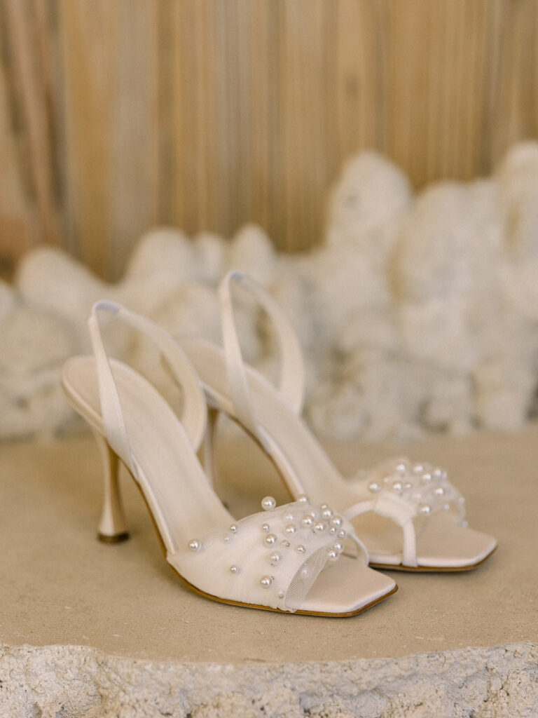 contemporary bridal wedding slingback with pearl detail