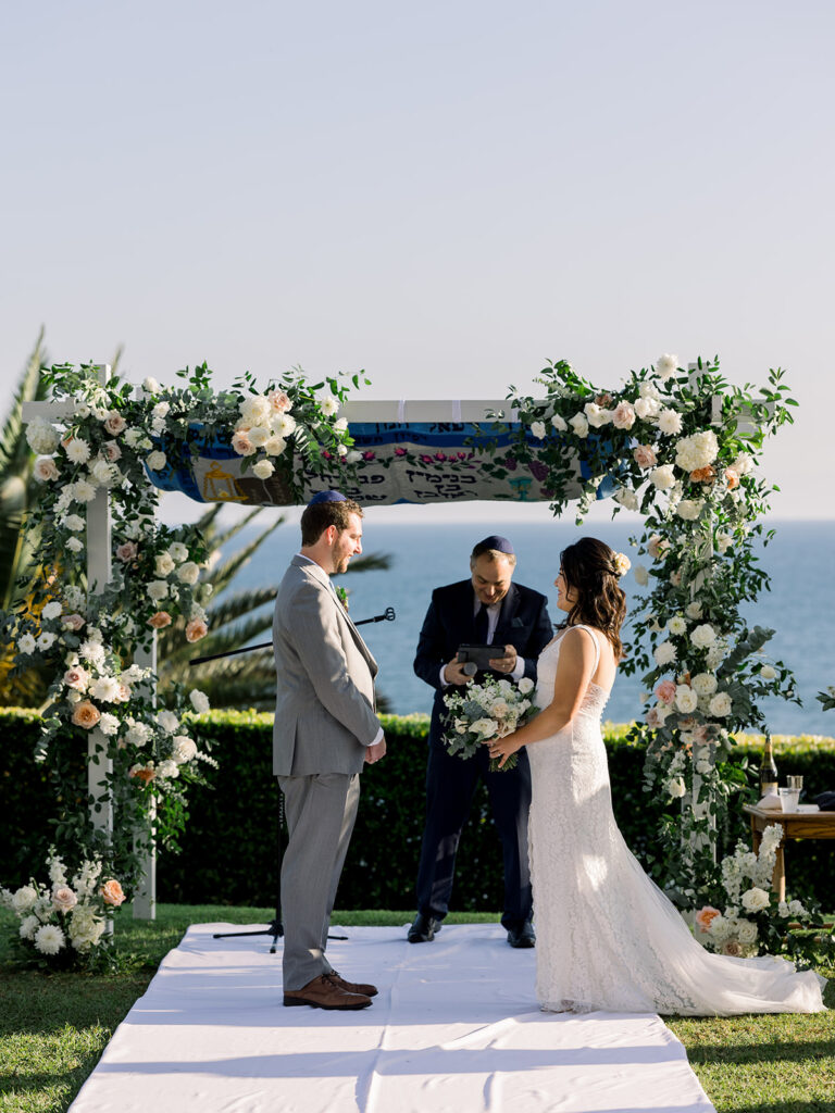 Jewish wedding ceremony at Bel Air Bay Club with ocean view 