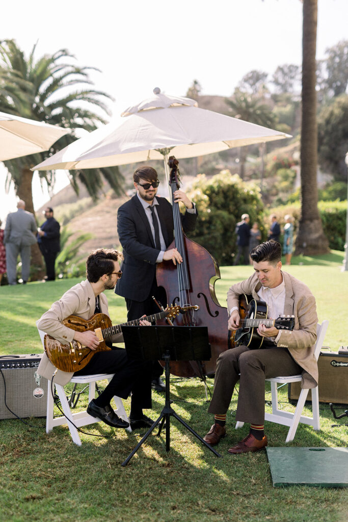 three piece instrumental live band for outdoor cocktail hour at Bel Air Bay Club