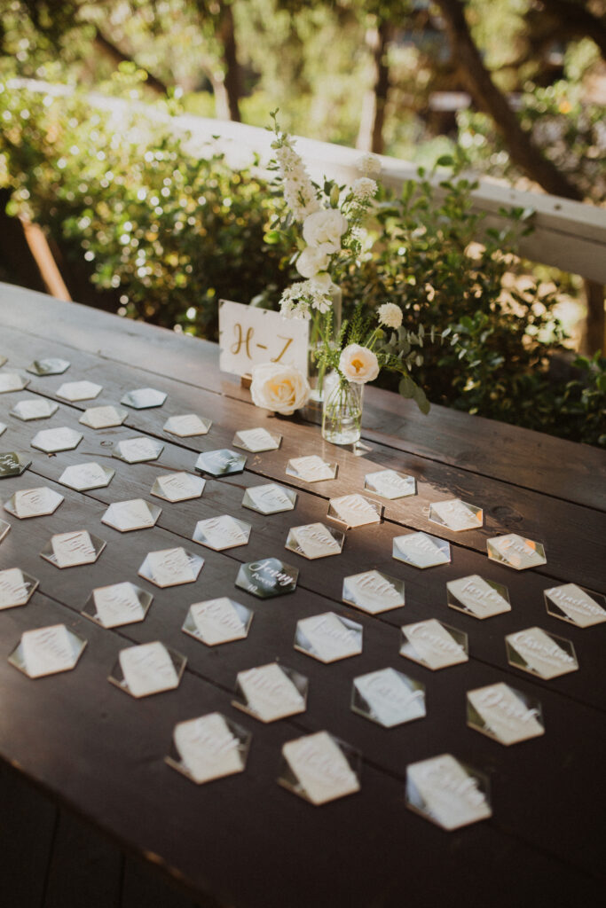 Wedding escort table with hexagon name cards
