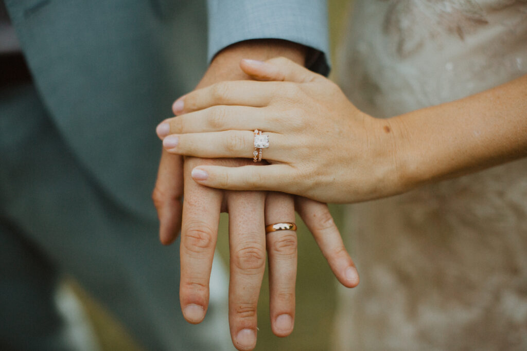 gold wedding band detail shot