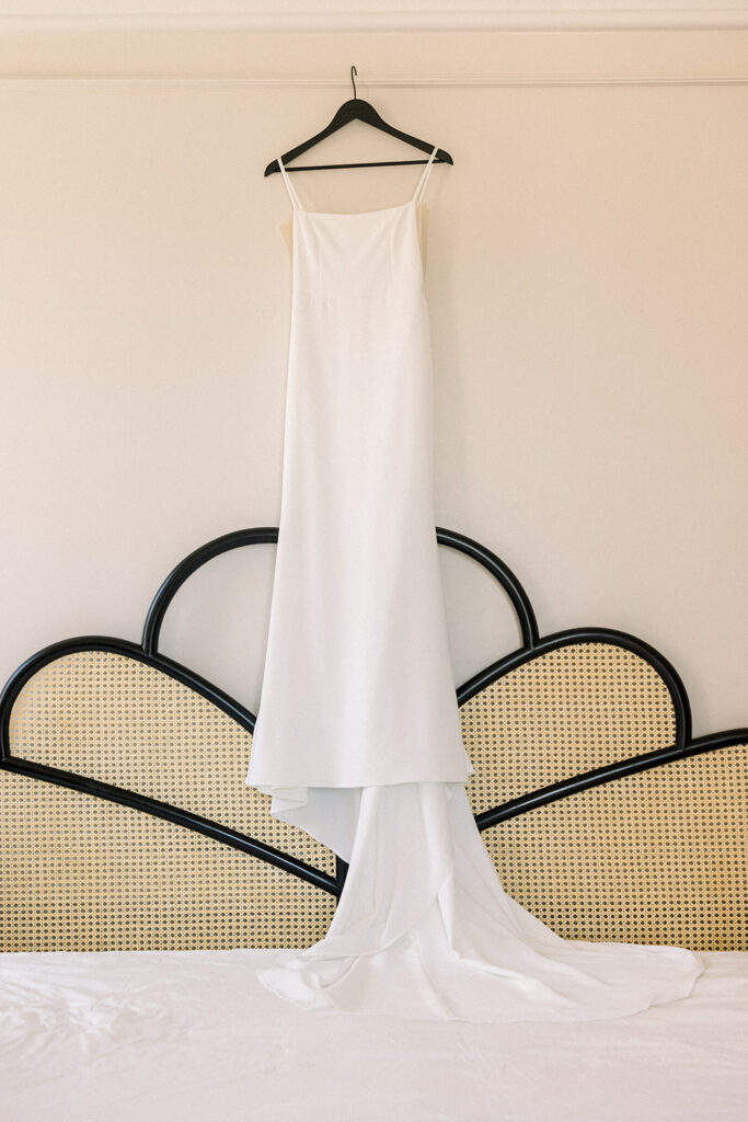 minimalist wedding dress with spaghetti straps