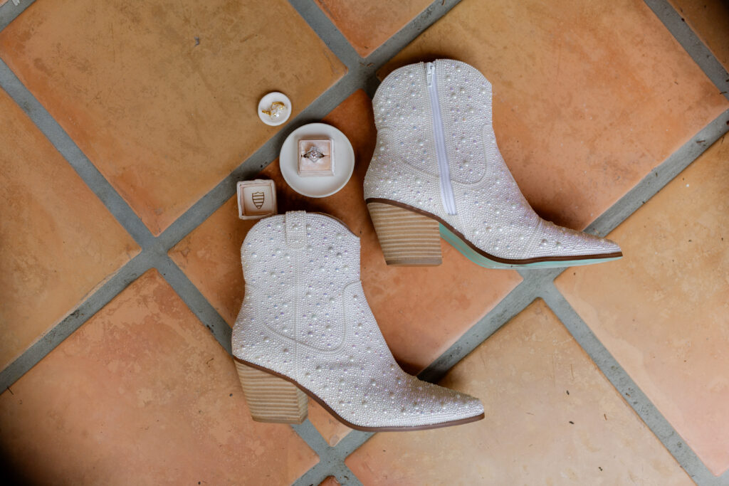 bridal cowgirl boots with pearl embellishment