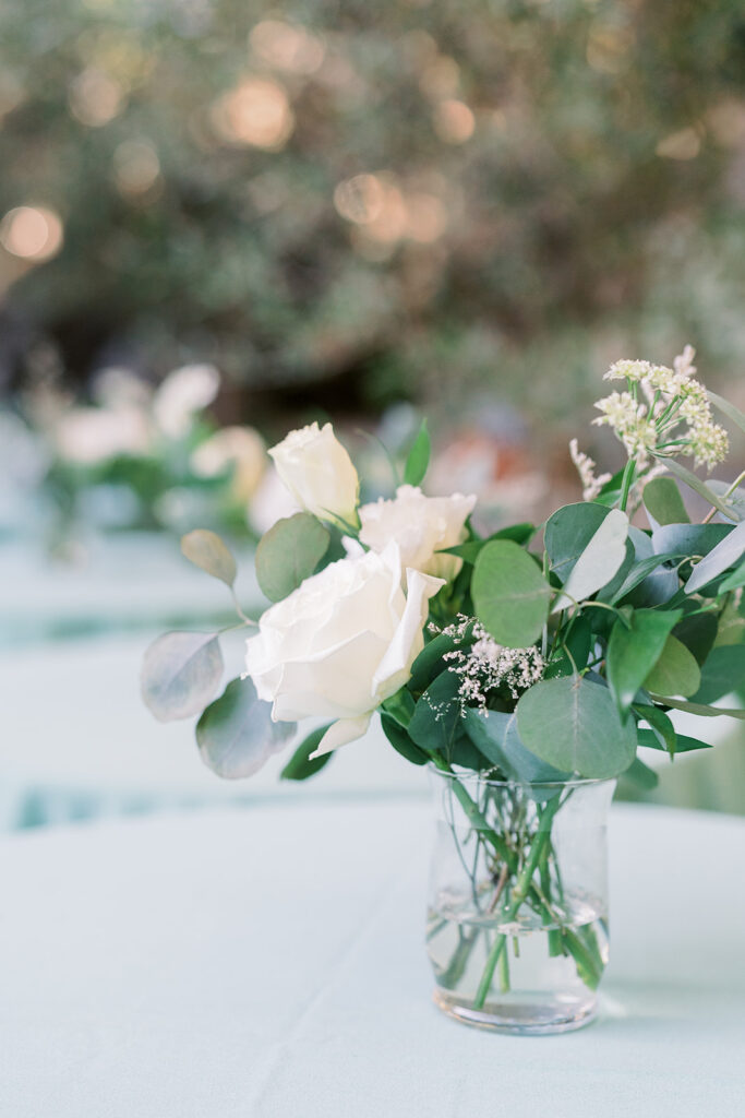 small white floral cocktail table arrangements