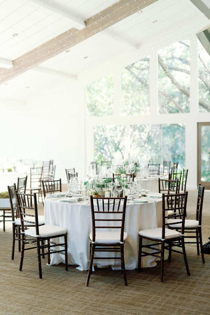 light and airy wedding reception at Calamigos Ranch with white linens 