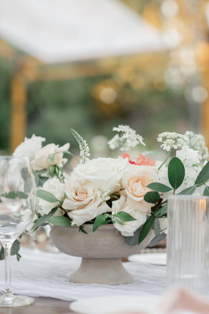 low floral arrangement for wedding reception 