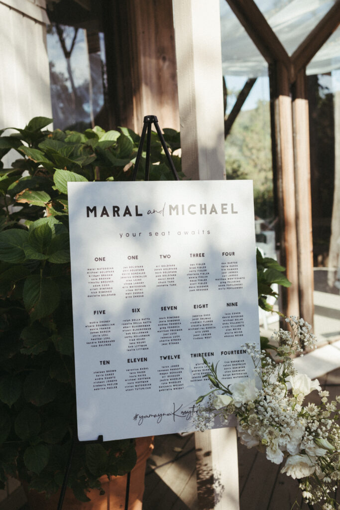 minimalist refined wedding seating chart with simple text 