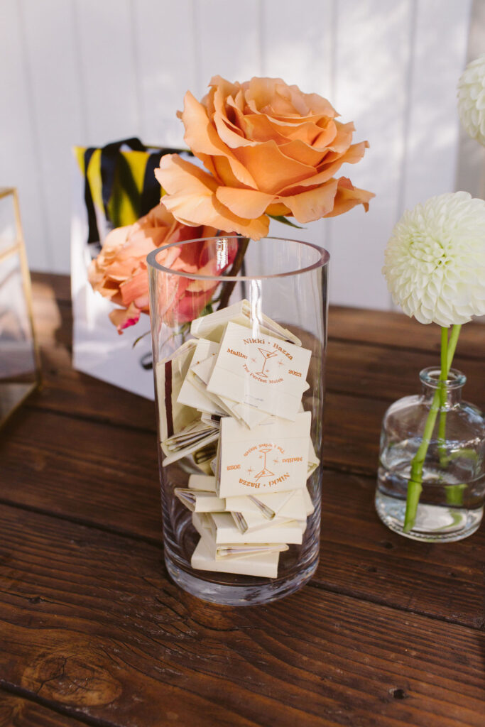 tall glass vase with custom match books 